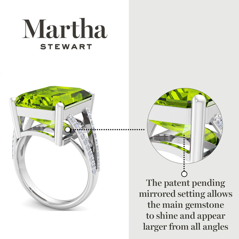 Martha Stewart 10 1/4ctw. Emerald Cut Peridot & Lab Grown Diamond Ring In Sterling Silver image number null